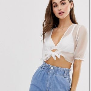 New Emory Park wrap blouse in sheer organza size small white